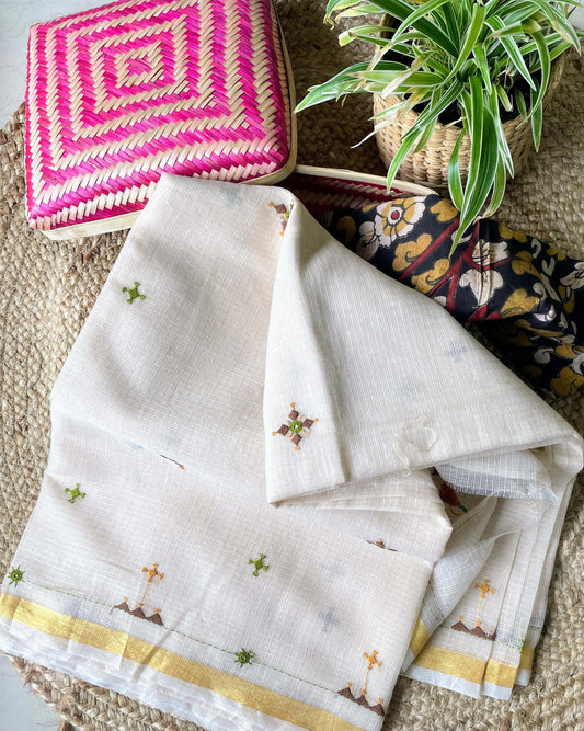 Beige kota embroidered saree