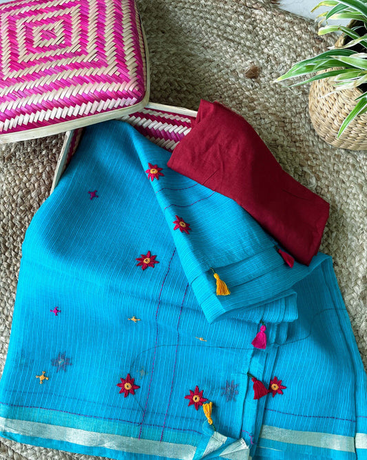 Blue kota embroidery saree