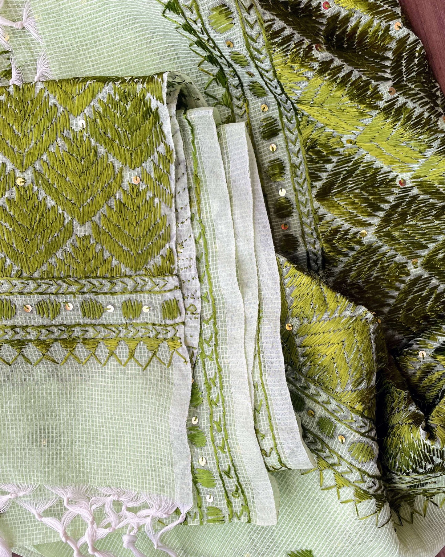 Pastel Green Phulkari embroidery Dupatta