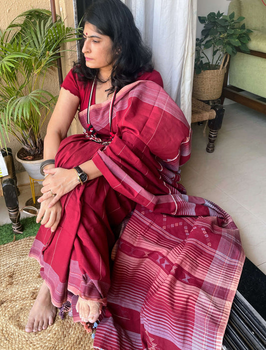 Maroon Bhujodi cotton saree