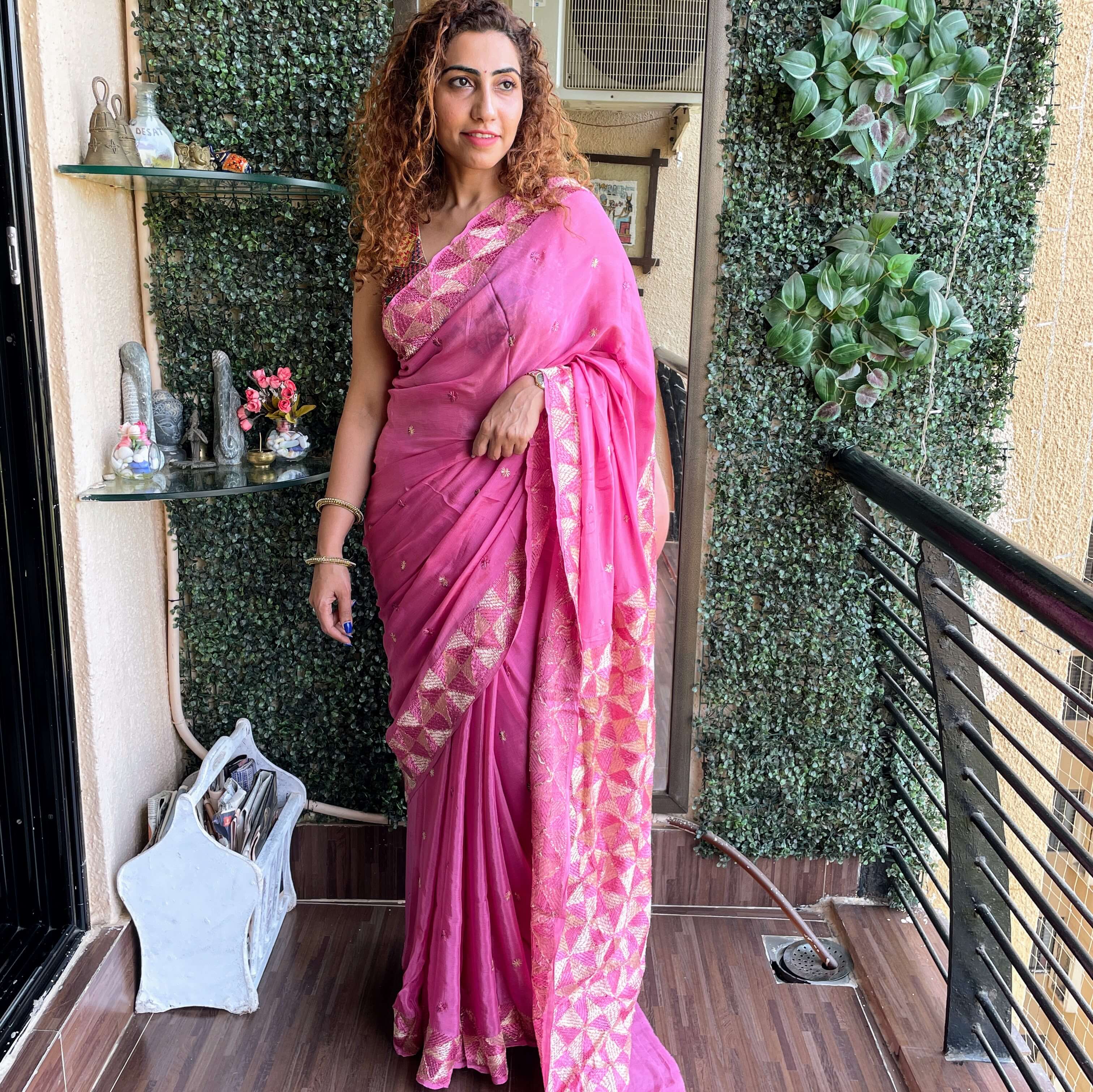 Semi-chiffon Phulkari Saree | Artnbuff Bazaar