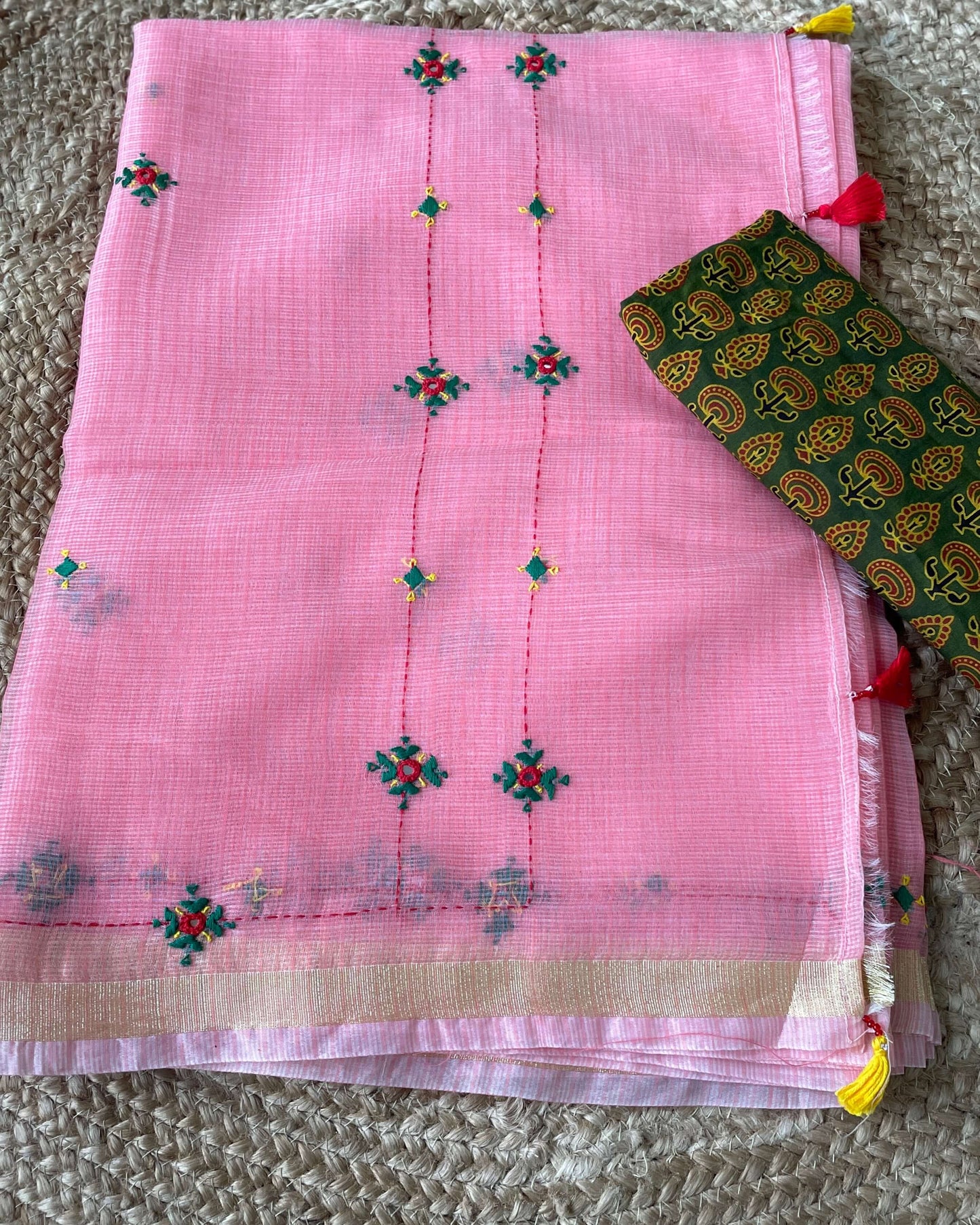 Peach embroidery kota saree