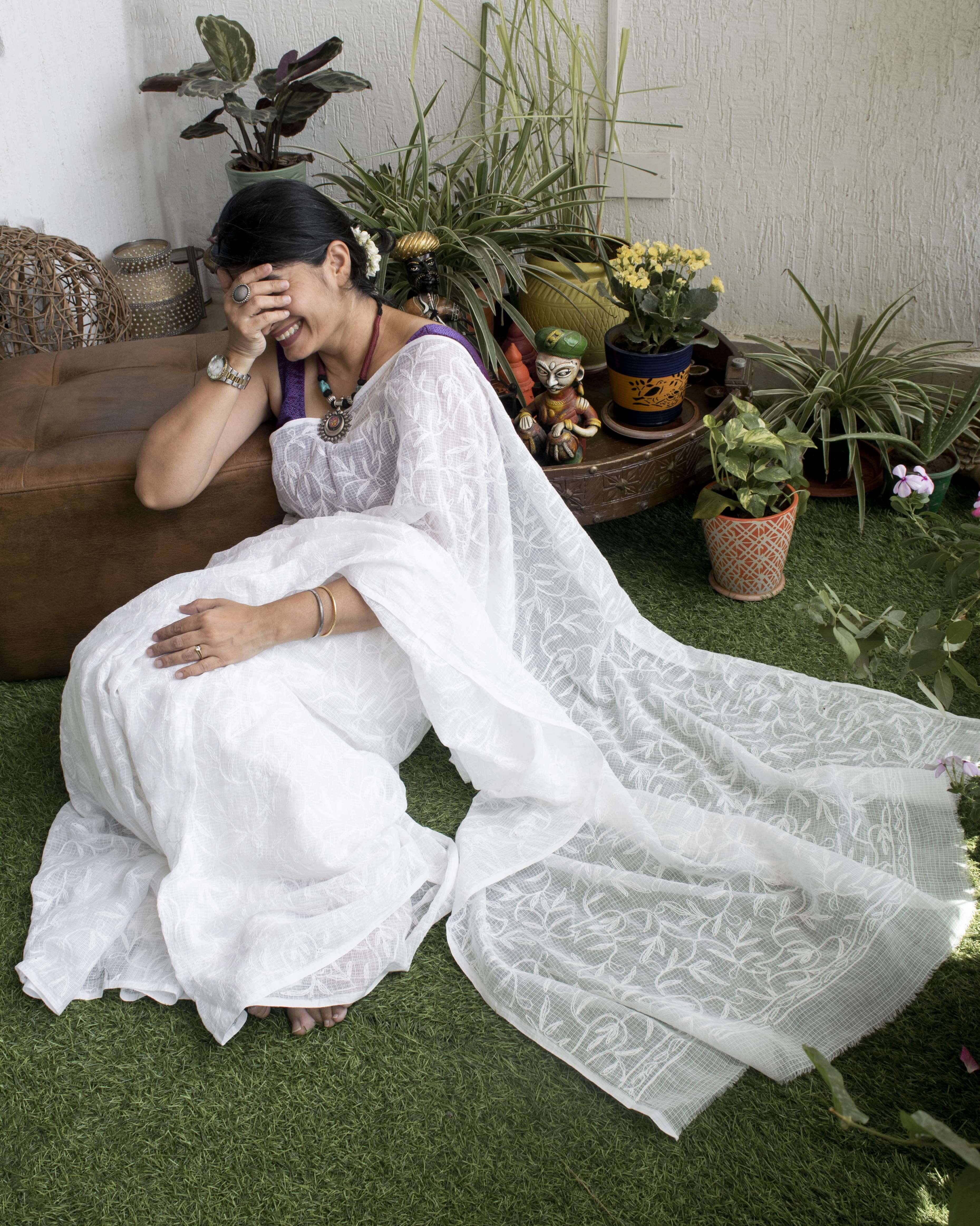 Lemon Yellow Tepchi Chikankari Kota Doria saree – Meiraas