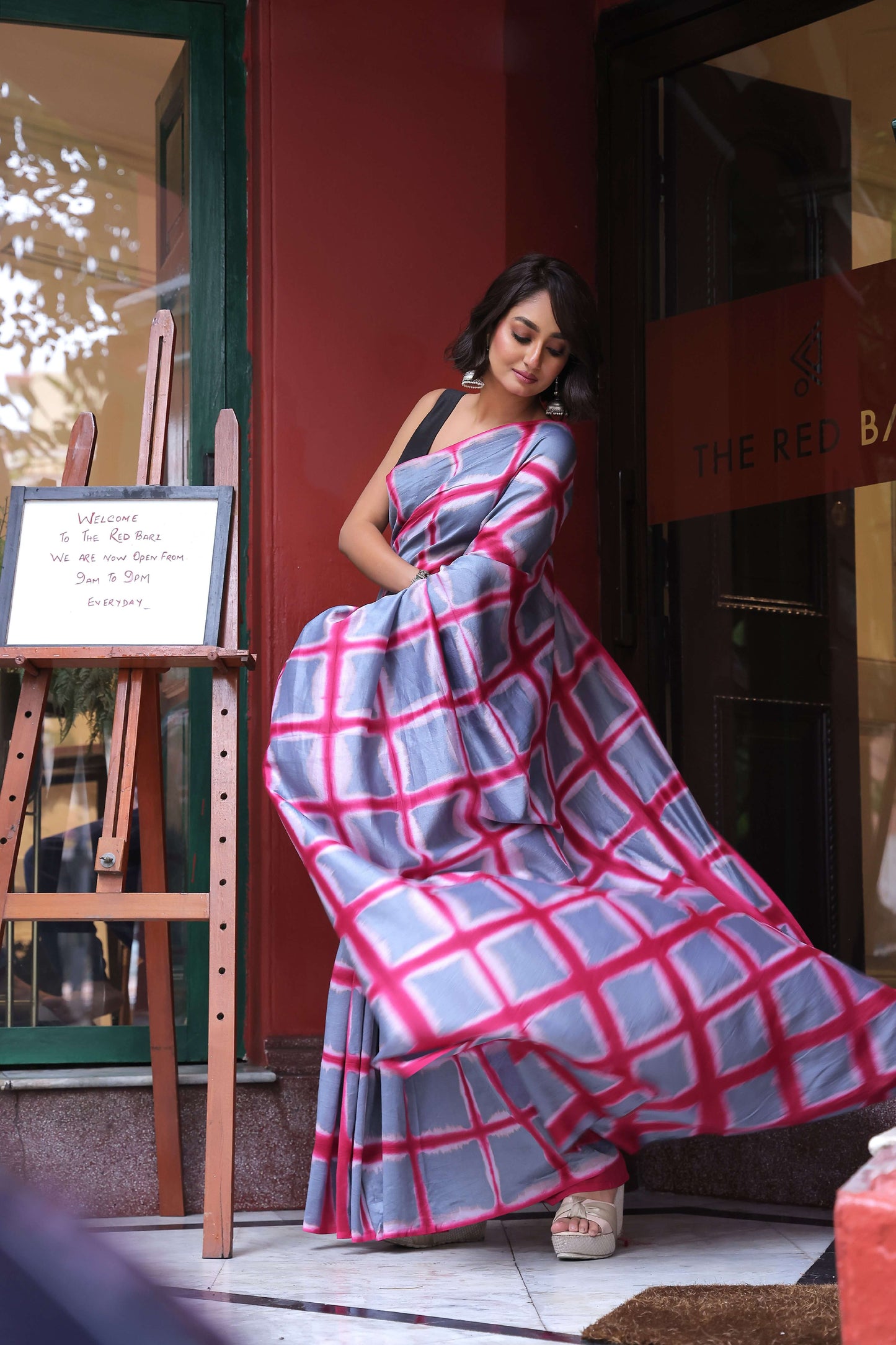 Grey Chanderi Clamp dye Saree