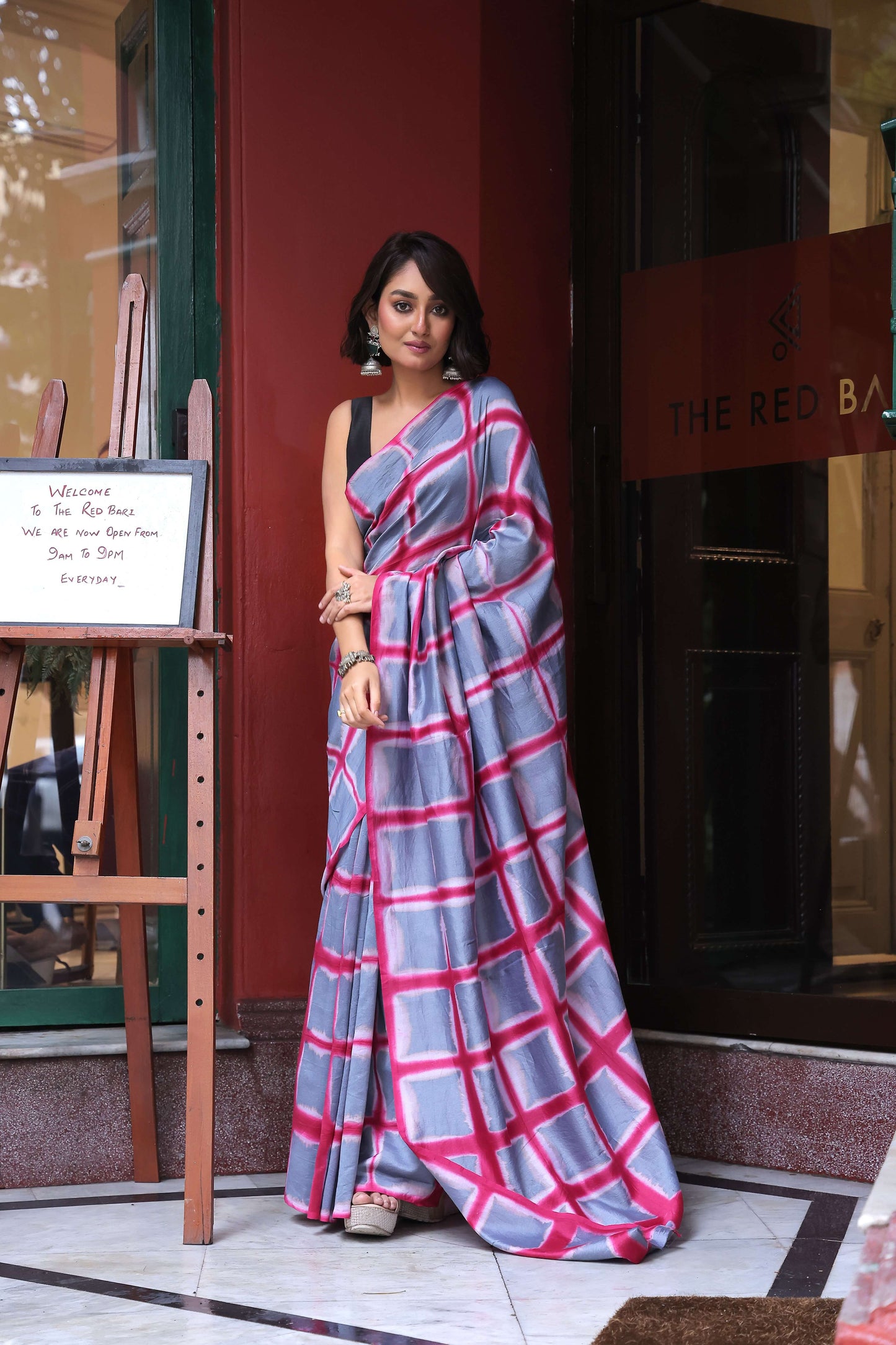 Grey Chanderi Clamp dye Saree