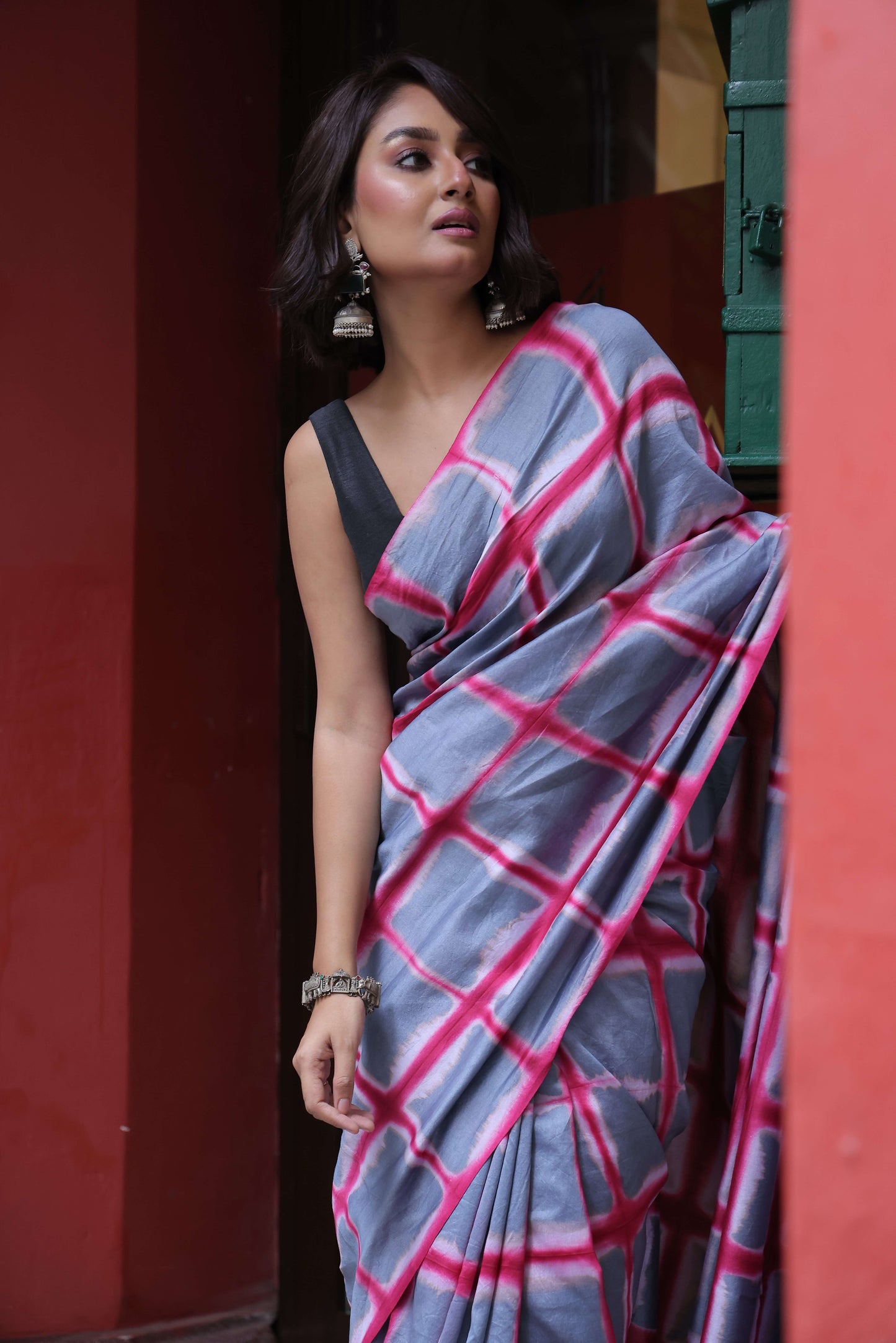 Grey Chanderi Clamp dye Saree