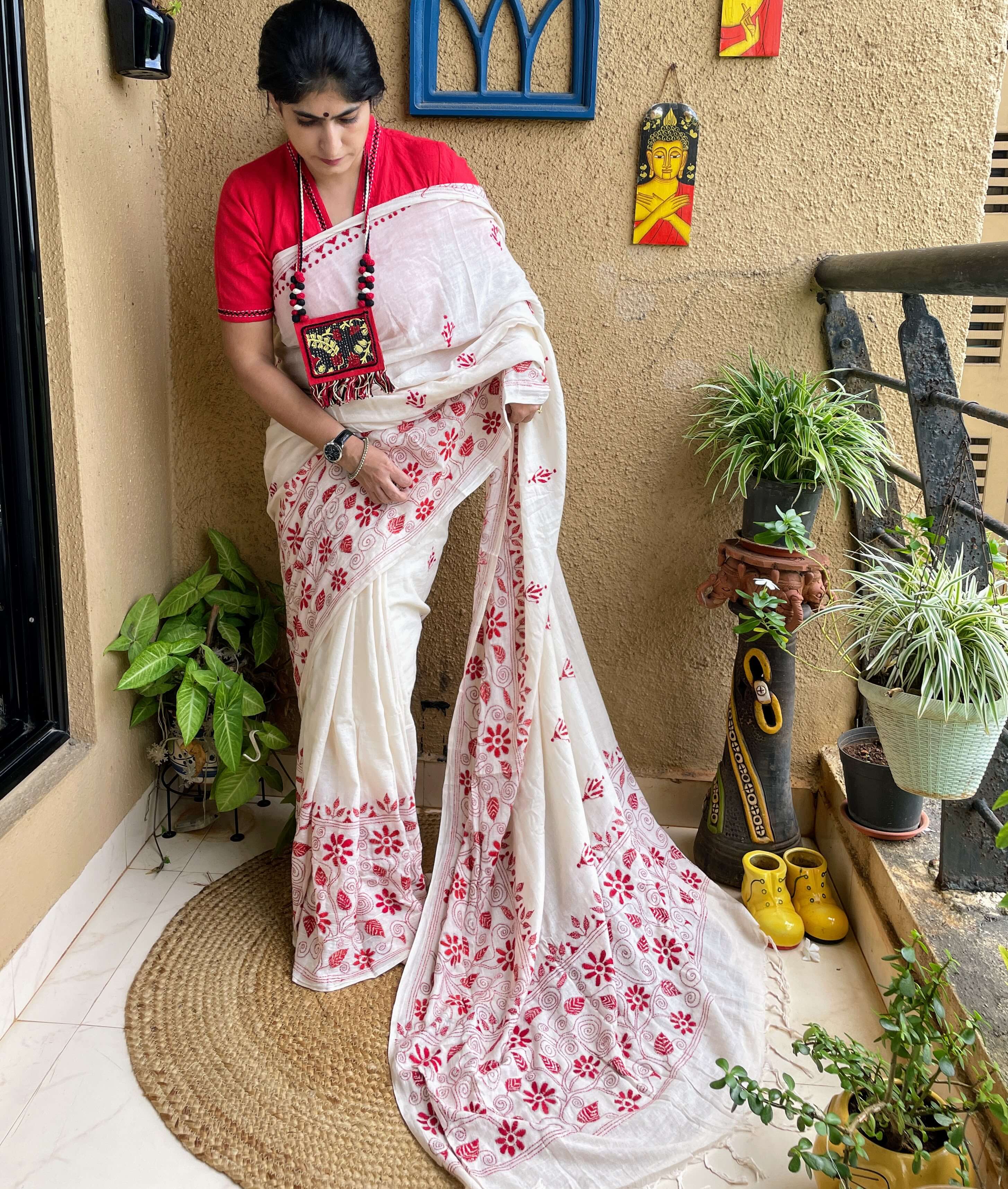 Red and White Saree Madurai Sungudi Cotton Saree Checks Saree Cotton Pattu  Peacock Saree for Women - Etsy