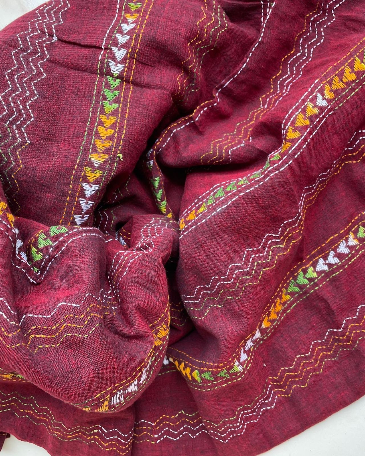 Maroon Mul Kantha Saree