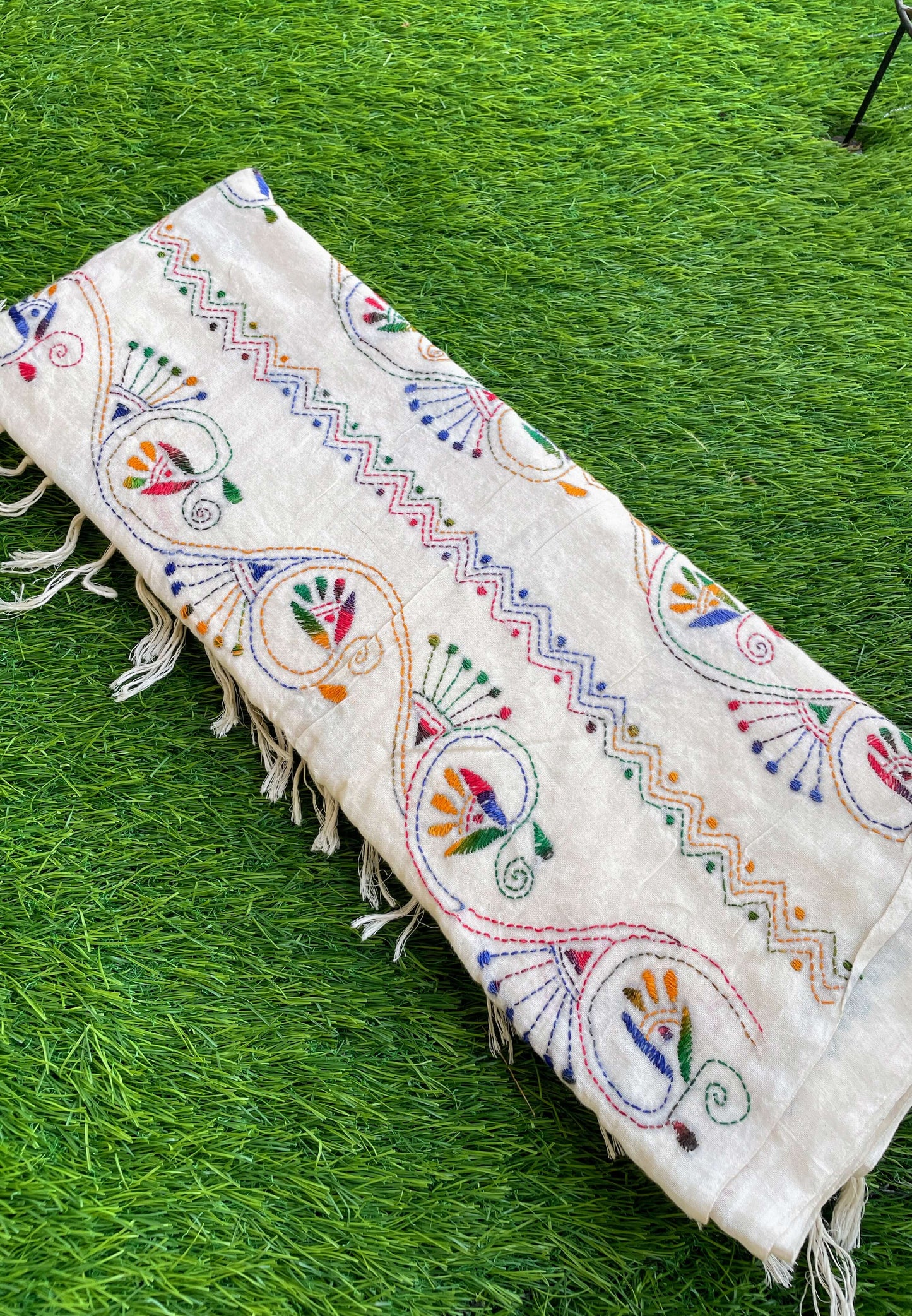 Off White cotton Kantha saree