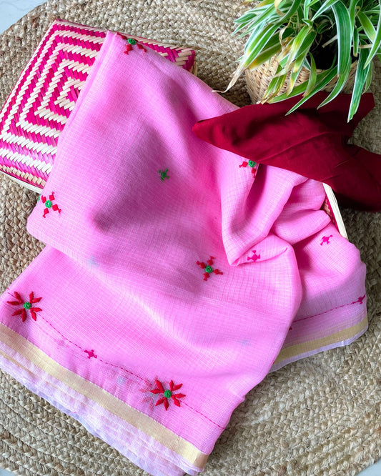 Baby Pink Kota embroidered Saree