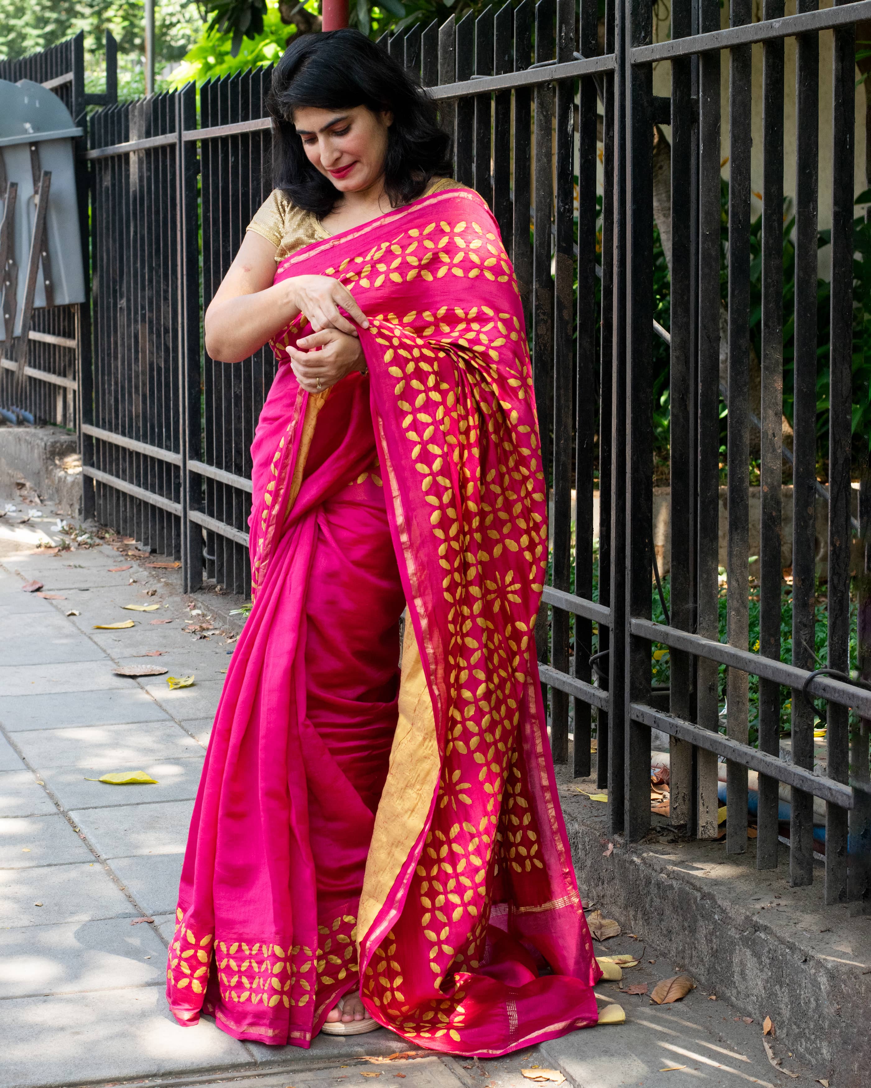 Classic Elegance Bagru Block Printed Red Leaf Chanderi Saree Online –  Okhaistore