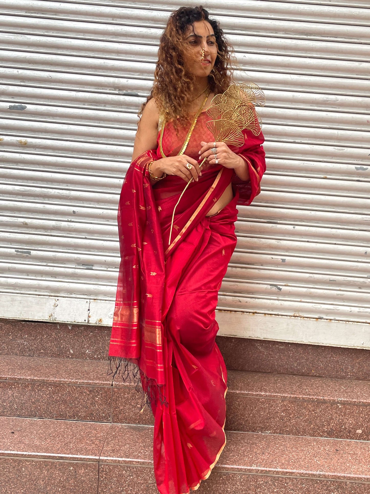 Red Maheshwari Saree ~ Rang collection