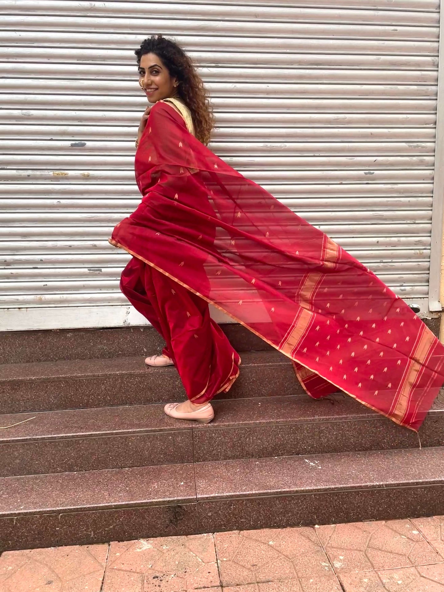 Red Maheshwari Saree ~ Rang collection