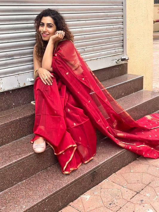 Red Maheshwari Saree ~ Rang collection