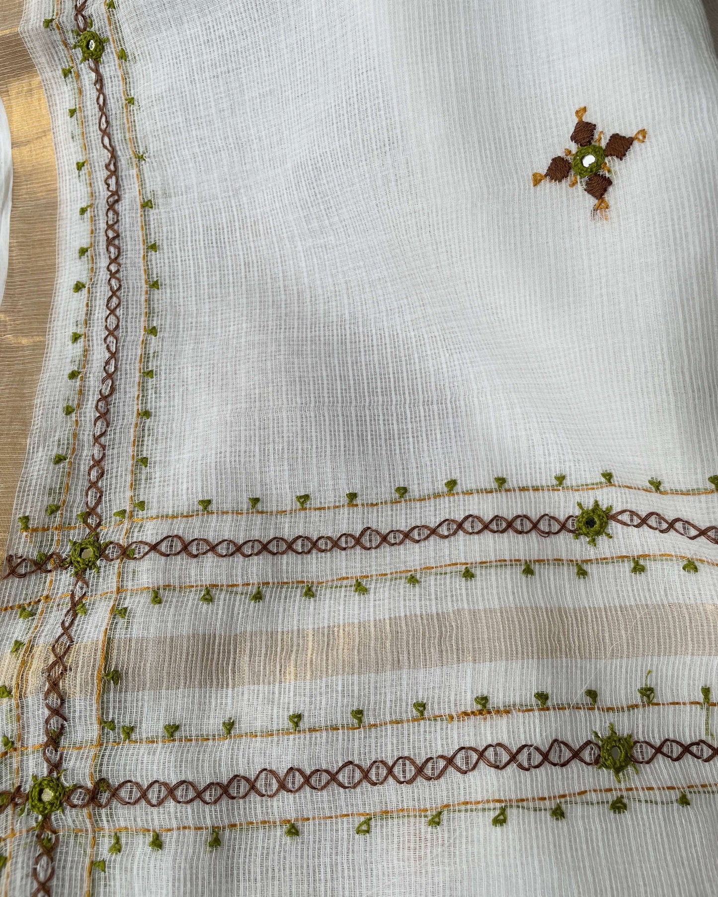 white green kota embroidery saree