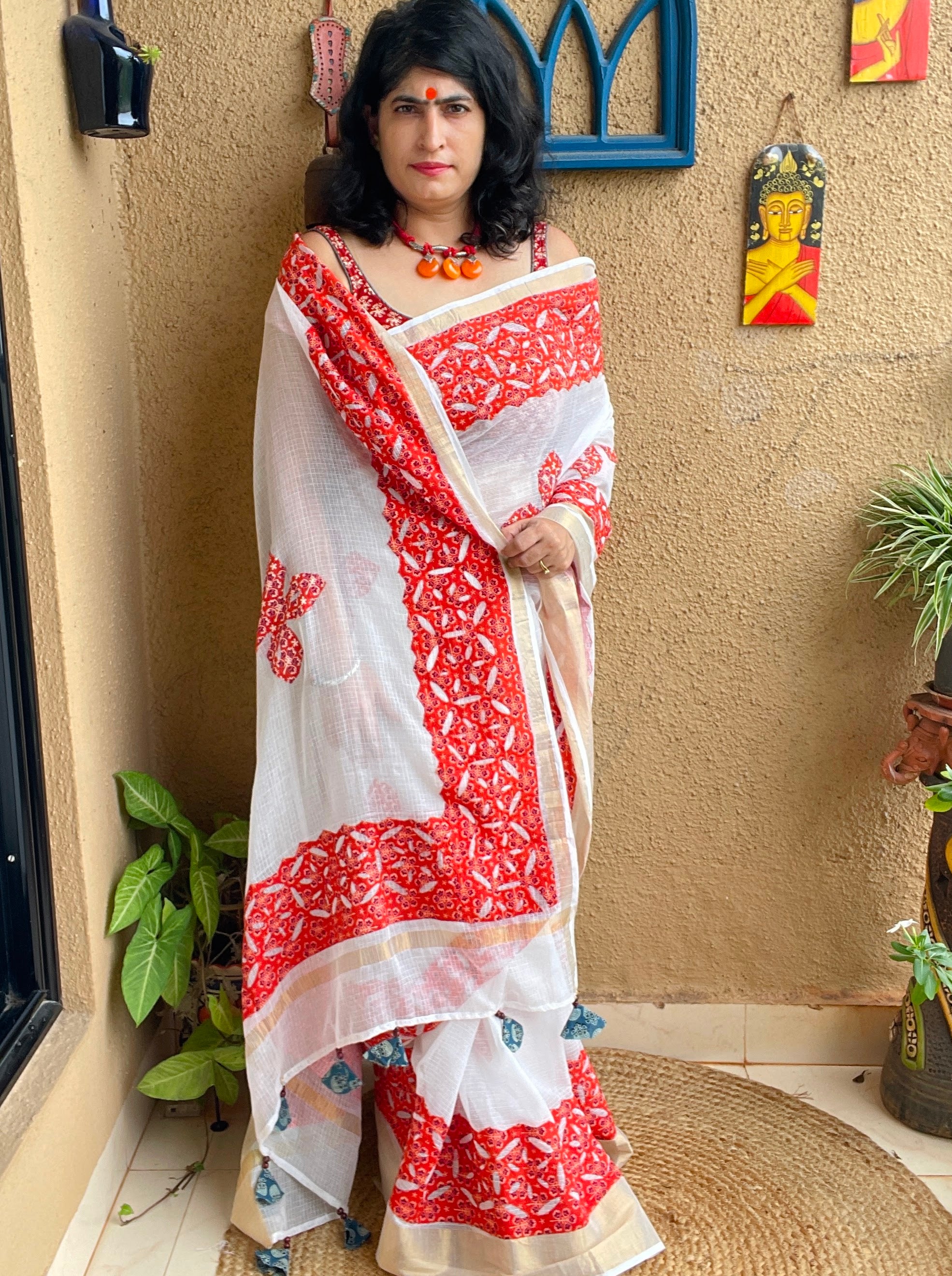 Buy White Red Puja special Saree - Cotton Saree Online – Putul's Fashion
