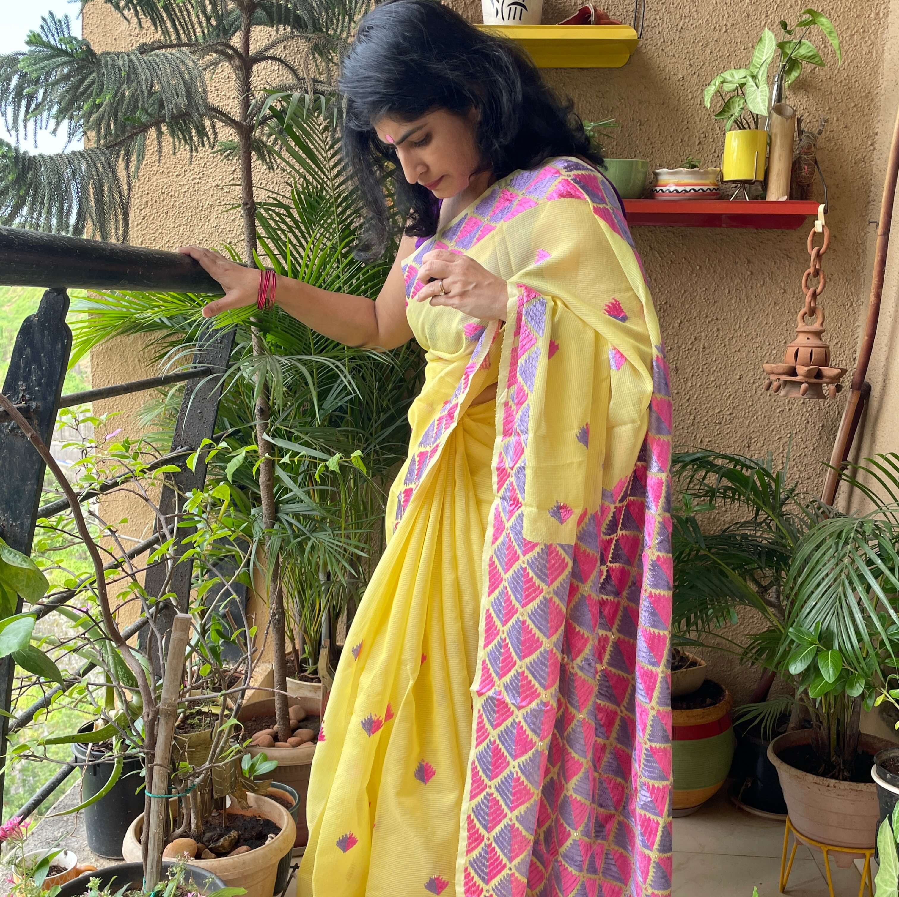 Pink Chinon Phulkari Saree – For Sarees