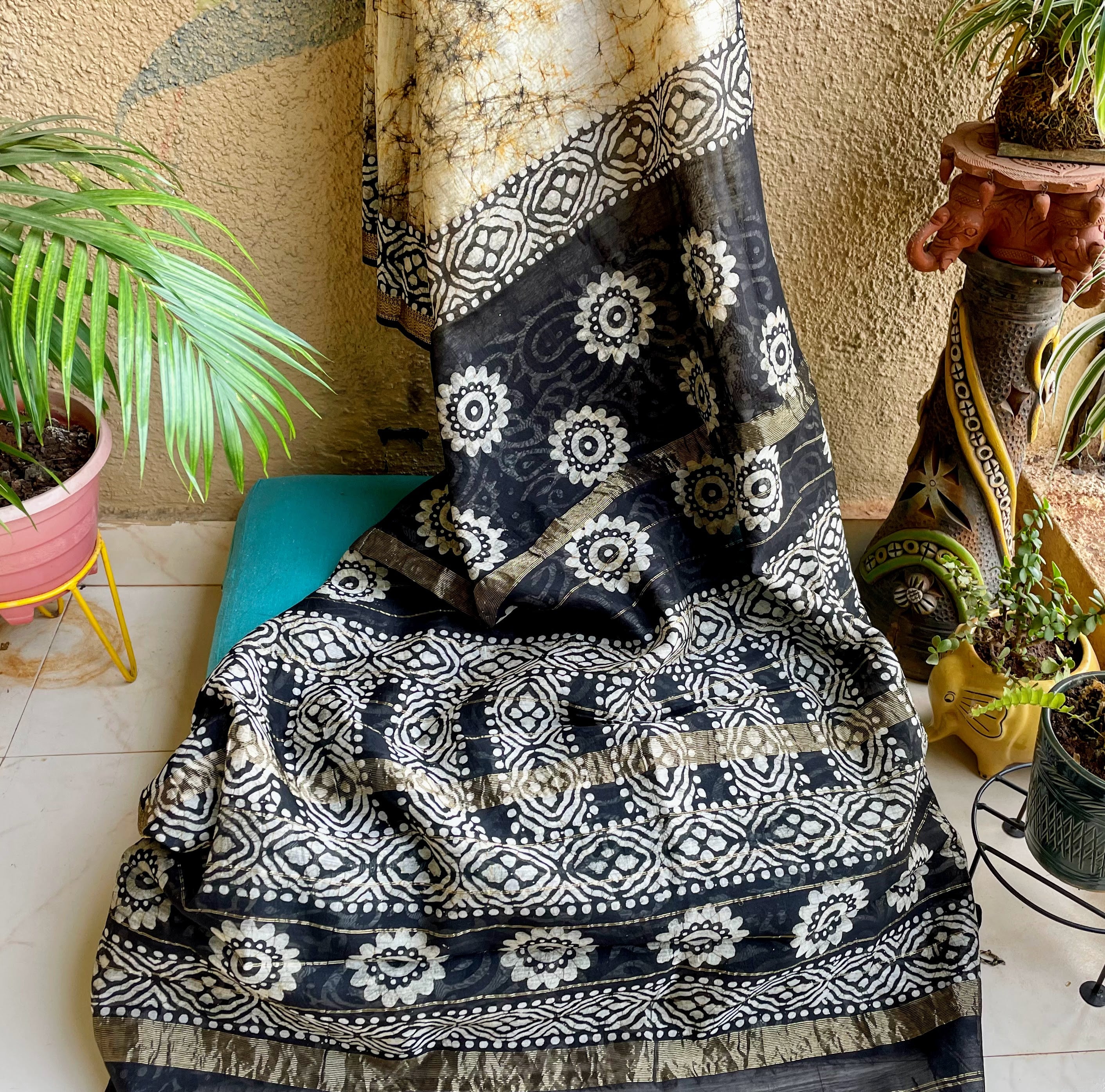 Bengal Silk Saree, Batik Print - V4Groomers