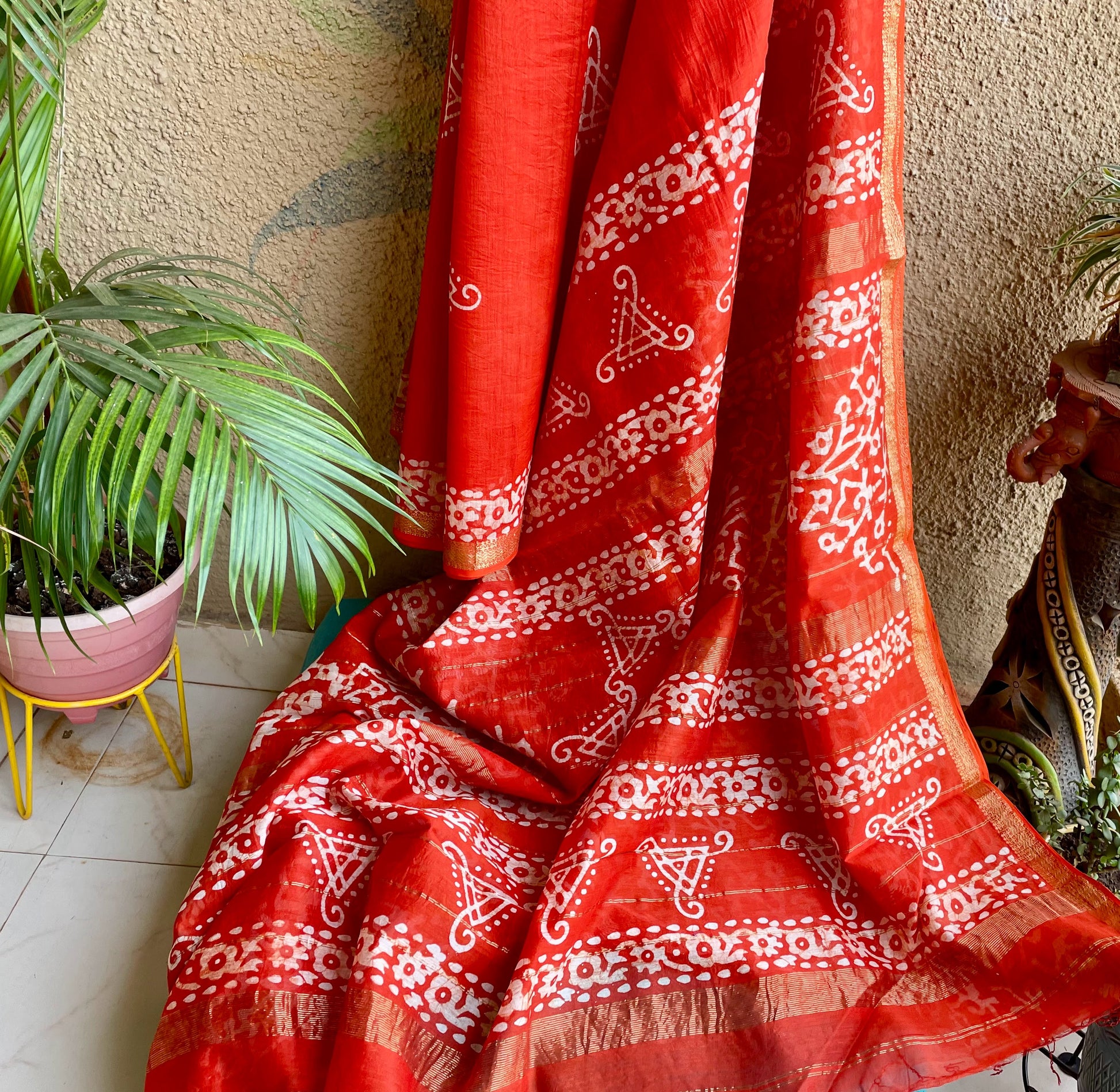 orange red Maheshwari Batik