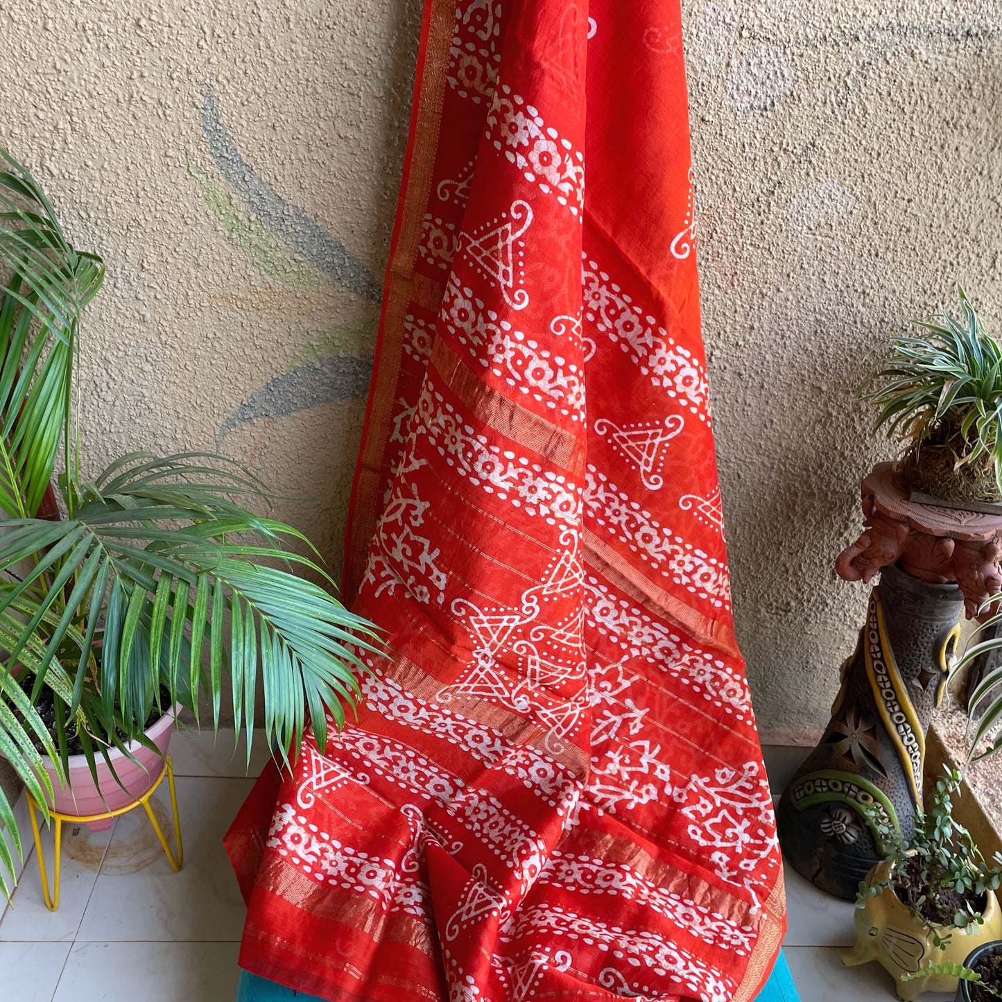 orange red Maheshwari Batik