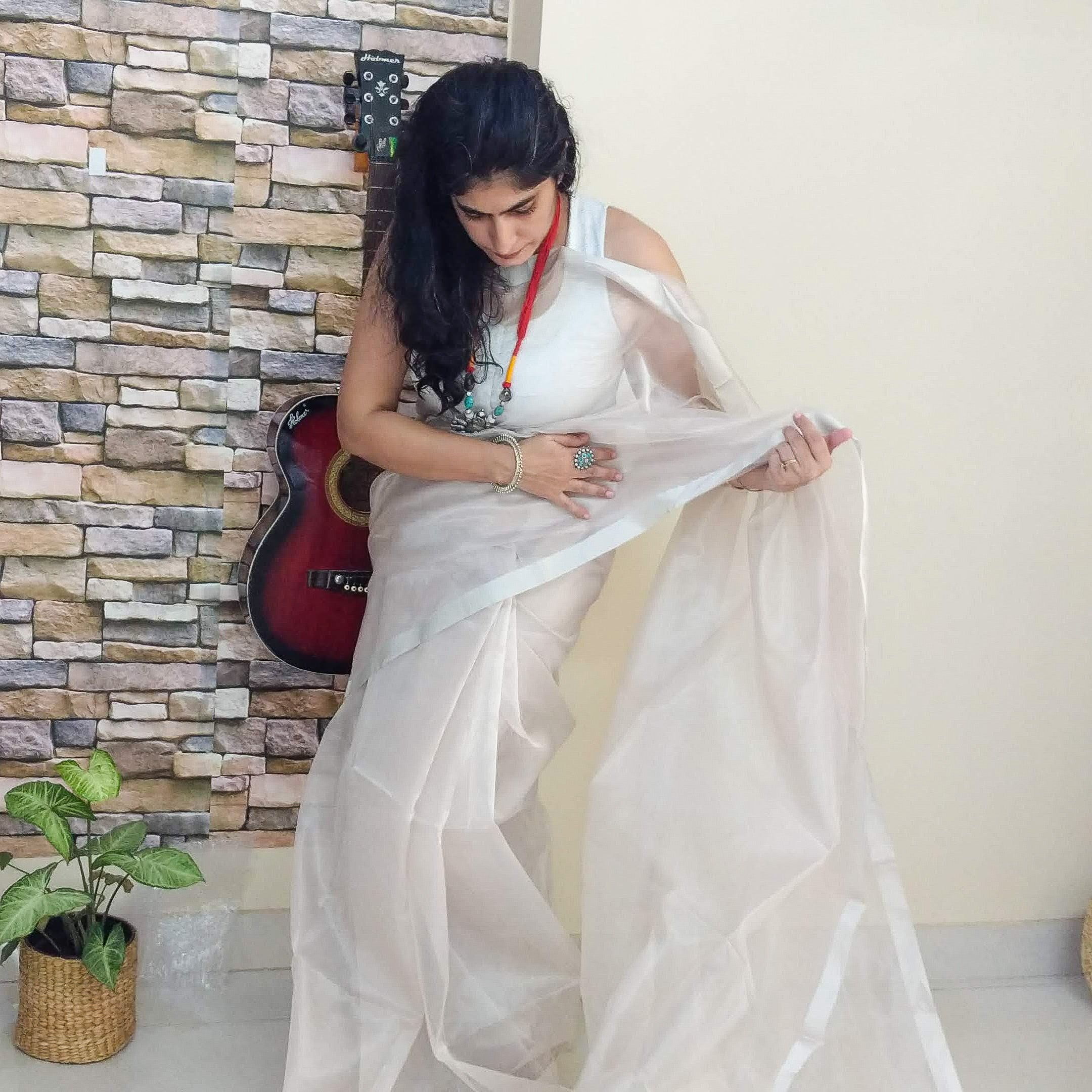 Pure Raw Silk Saree in Cream and Tissue Zari Border | SILK MARK CERTIF –  Shobitam