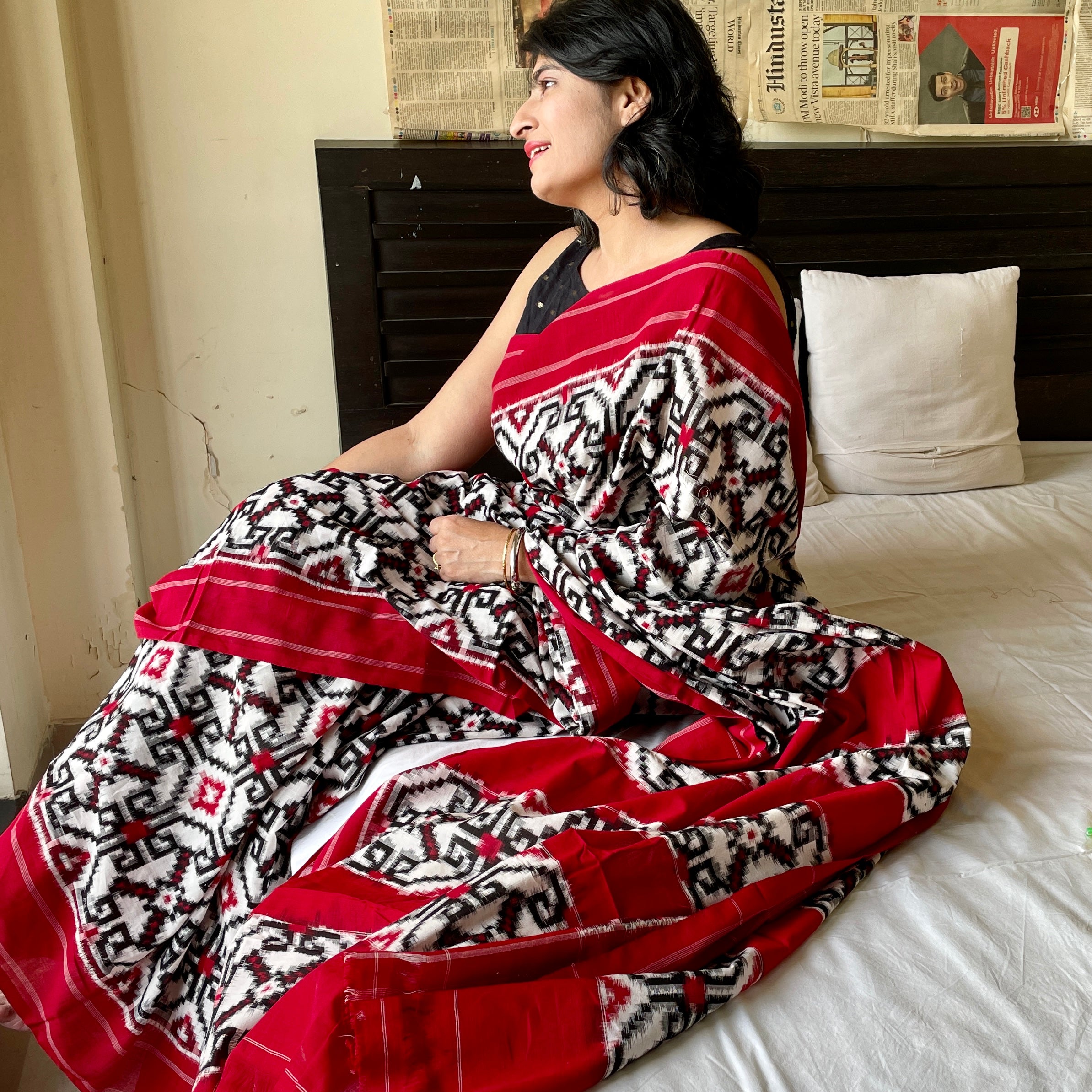 Pure Ikkat Telia Rumal Cotton Sari in Red and Blue Ikat Sari Printed With  Red Blouse Bit Ethnic Sari Ready to Ship From Palm Harbor, FL - Etsy