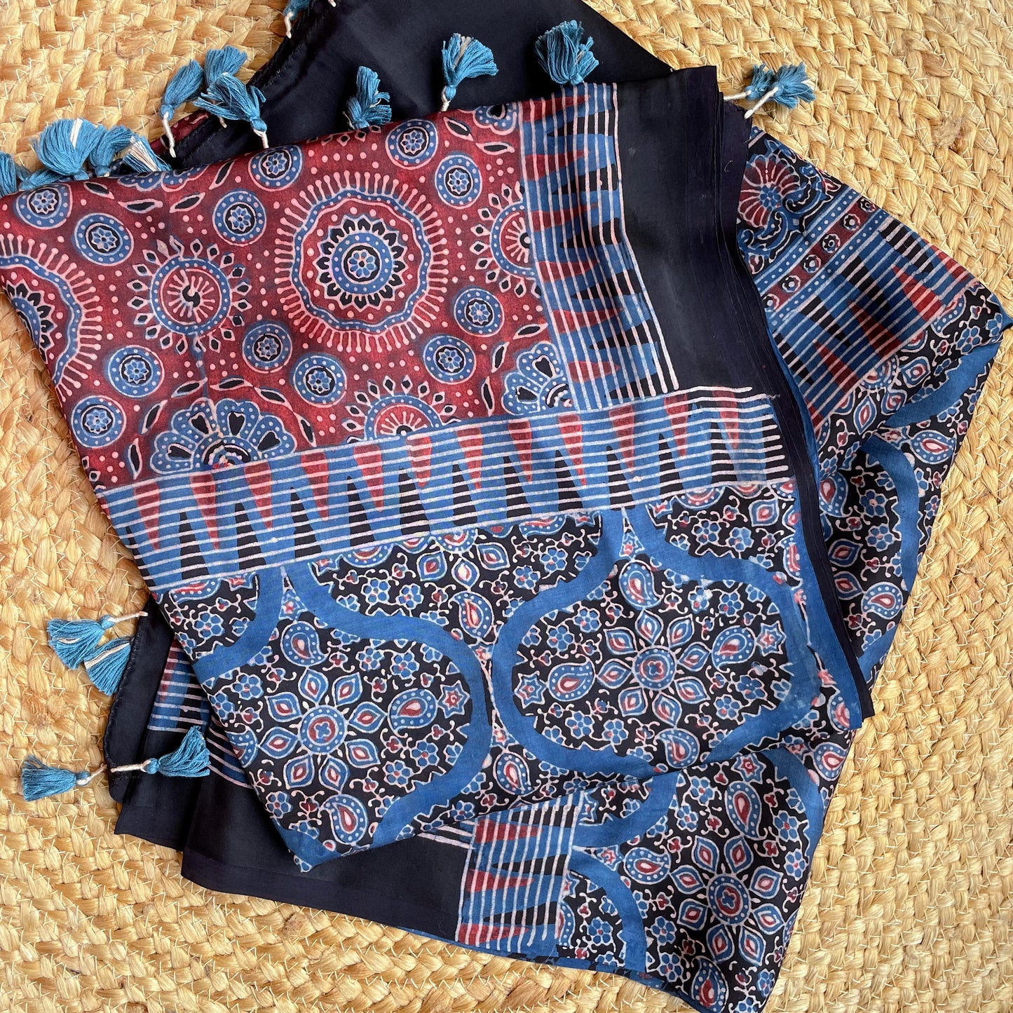 Indigo Ajrakh silk dupatta