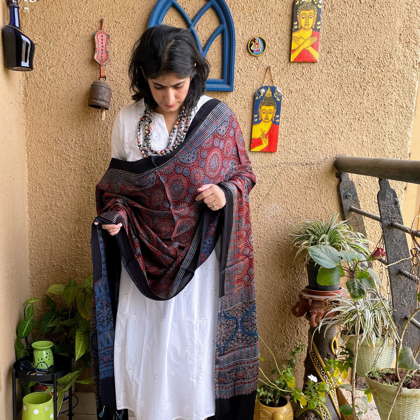 Indigo Ajrakh silk dupatta