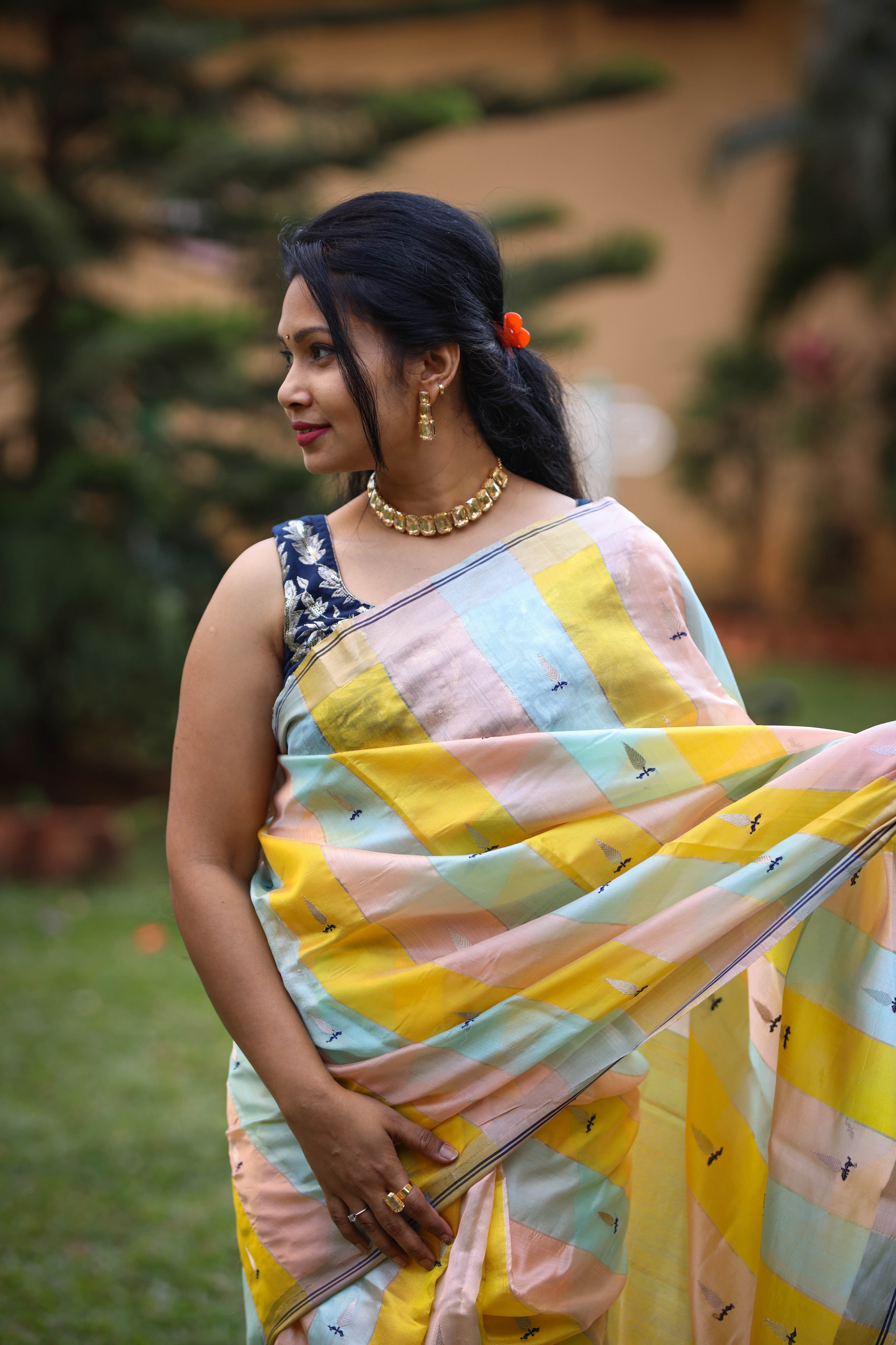 Taneira Green & Pink Striped Silk Cotton Chanderi Saree Price in India,  Full Specifications & Offers | DTashion.com